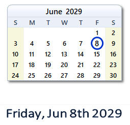June 8, 2029 calendar