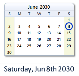 June 8, 2030 calendar