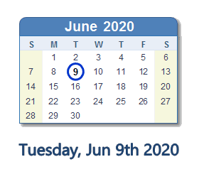 June 9, 2020 calendar