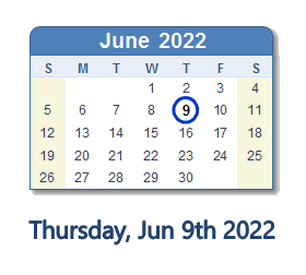 June 9, 2022 calendar
