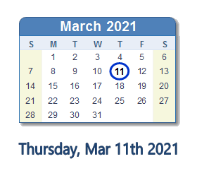 11 March 2021 calendar