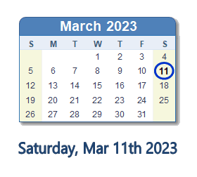 March 11, 2023 calendar