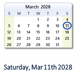 March 11, 2028 calendar