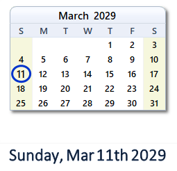March 11, 2029 calendar