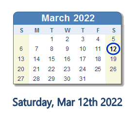 March 12, 2022 calendar