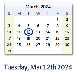 March 12, 2024 calendar