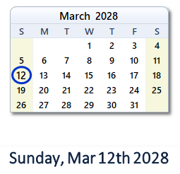 March 12, 2028 calendar