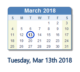 Image result for 13th march 2018 date