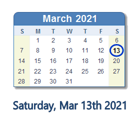13 March 2021 calendar