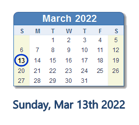 March 13, 2022 calendar