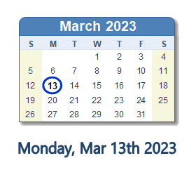 March 13, 2023 calendar
