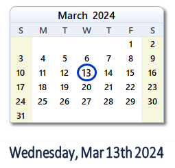 13 March 2024 calendar