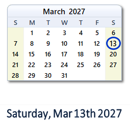 March 13, 2027 calendar
