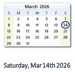 March 14, 2026 calendar