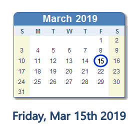 March 15, 2019 calendar