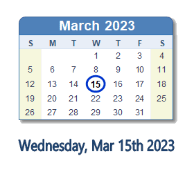 15 March 2023 calendar