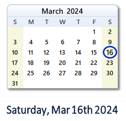 16 March 2024 calendar