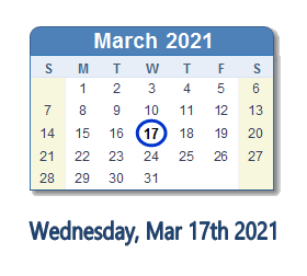March 17, 2021 calendar