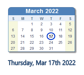17 March 2022 calendar