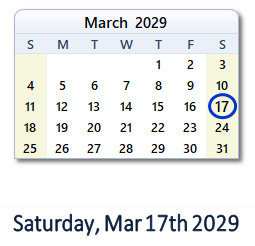 March 17, 2029 calendar