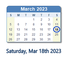 18 March 2023 calendar