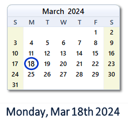 March 18, 2024 calendar