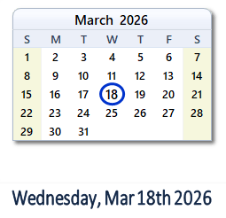 March 18, 2026 calendar
