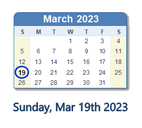 19 March 2023 calendar