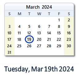 March 19, 2024 calendar