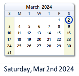 2 March 2024 calendar