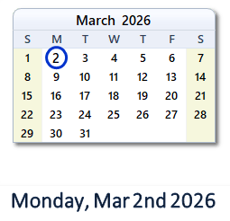 March 2, 2026 calendar