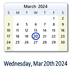 March 20, 2024 calendar