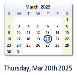 March 20, 2025 calendar