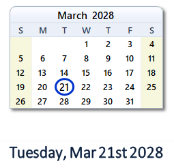 March 21, 2028 calendar