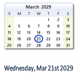 March 21, 2029 calendar