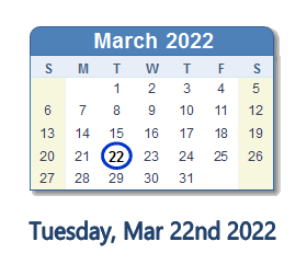 March 22, 2022 calendar
