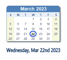 March 22, 2023 calendar