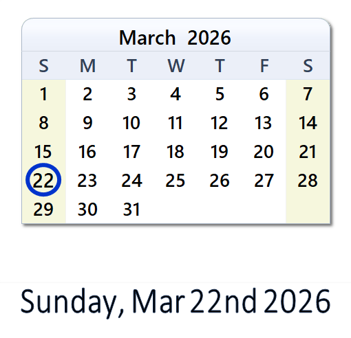 March 22 2026 Calendar With Holidays Count Down Usa