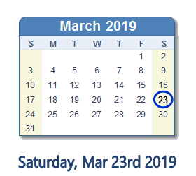 March 23, 2019 calendar