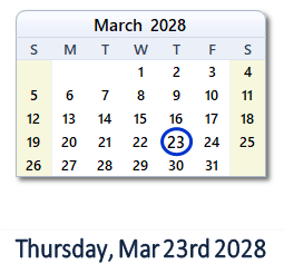 March 23, 2028 calendar
