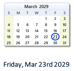 March 23, 2029 calendar