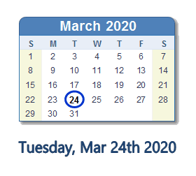 March 24, 2020 calendar