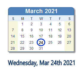 24 March 2021 calendar