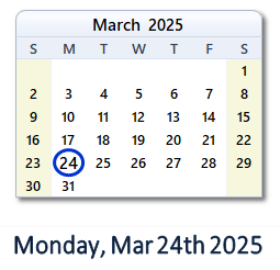 24 March 2025 calendar