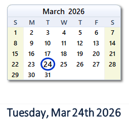 24 March 2026 calendar