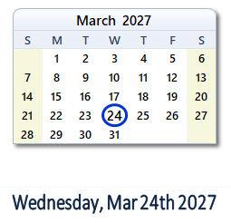 24 March 2027 calendar