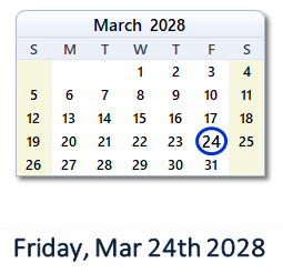 March 24, 2028 calendar