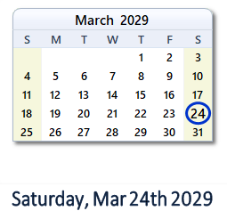 March 24, 2029 calendar