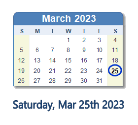 25 March 2023 calendar