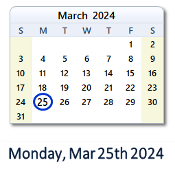 25 March 2024 calendar